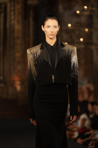 ABSTRACT BEADED CROPPED BLAZER
