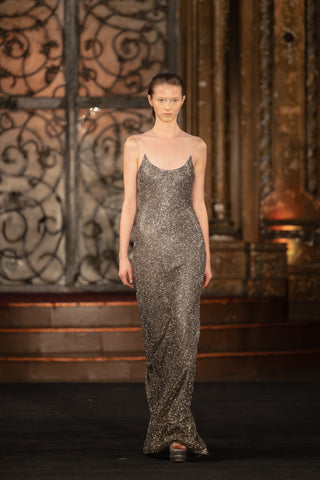 BEADED ILLUSION NECKLINE GOWN