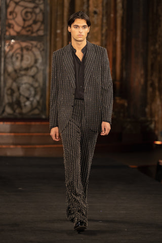 METAL FRINGE PINSTRIPE PANT