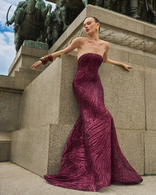 Raffia Strapless Fit and Flare Gown