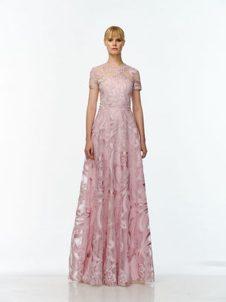 JEWEL NECK CAP SLEEVE GOWN