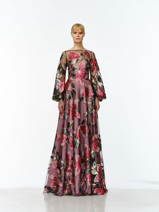 BOAT NECK BLOUSON SLEEVE GOWN