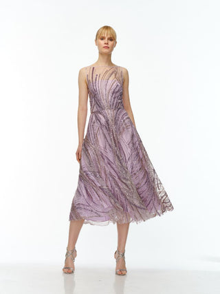 BEADED BOATNECK SLEEVELESS DRESS