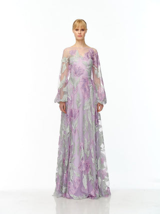 BOAT NECK BLOUSON SLEEVE GOWN