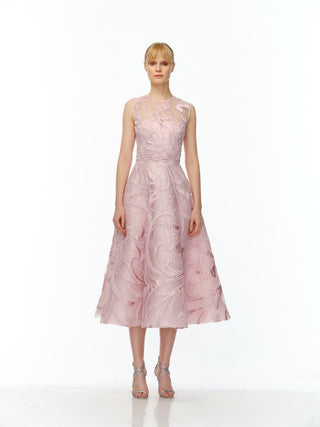 JEWEL NECK SLEEVELESS TEA-LENGTH DRESS