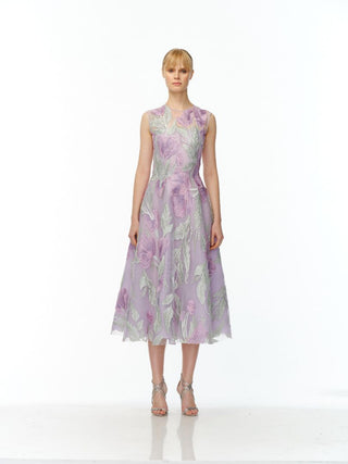 JEWEL NECK SLEEVELESS TEA-LENGTH DRESS