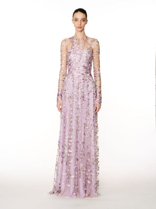 FLORAL FULL SKIRT BLOUSON SLEEVES GOWN