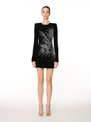 ABSTRACT EMBELLISHED LONG SLEEVE DRESS