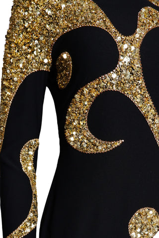 BEADED JEWEL NECK COLUMN GOWN WITH LONG SLEEVES