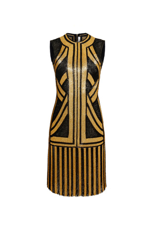 BEADED JEWEL NECK SLEEVELESS DRESS