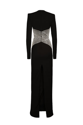 JEWEL NECK GOWN WITH BEADED WAIST DETAIL