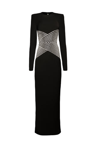 JEWEL NECK GOWN WITH BEADED WAIST DETAIL
