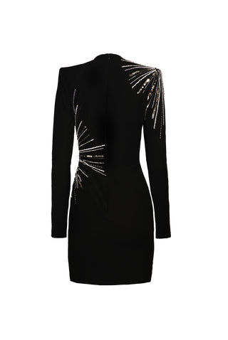 BEADED JEWEL NECK DRESS WITH LONG SLEEVES