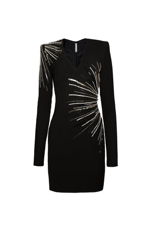BEADED JEWEL NECK DRESS WITH LONG SLEEVES