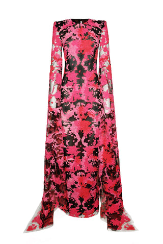 VELVET EMBELLISHED GOWN WITH CASCADING SLEEVES