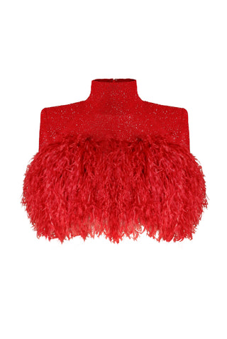 BEADED TOP WITH FEATHERS
