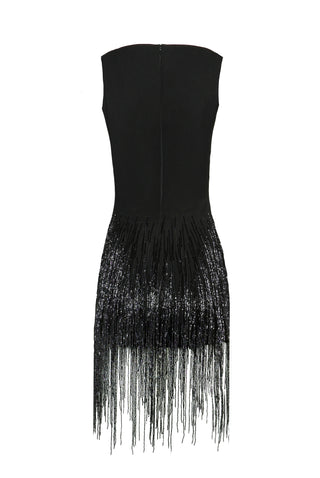 FRINGE BOAT NECK SLEEVLESS DRESS