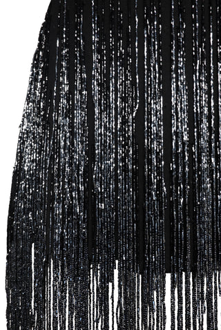 FRINGE BOAT NECK SLEEVLESS DRESS