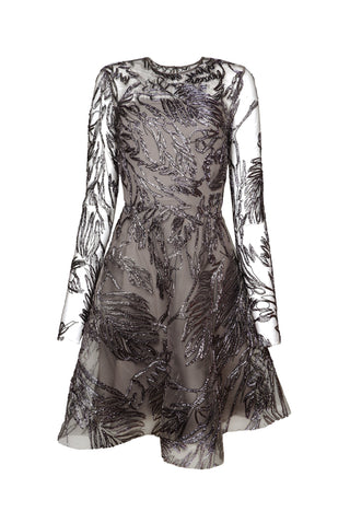 METALLIC RAFFIA JEWEL NECK DRESS WITH LONG SLEEVES