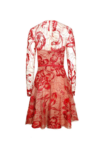 FLORAL JEWEL NECK DRESS WITH LONG SLEEVES