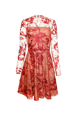 FLORAL JEWEL NECK DRESS WITH LONG SLEEVES