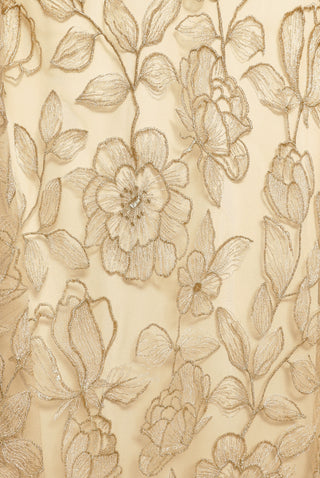 LACE V-NECK GOWN WITH CASCADING SLEEVES