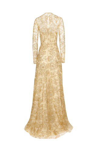 LACE JEWEL NECK FULL SKIRT GOWN