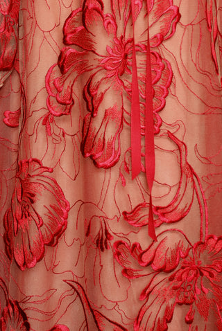 LACE V-NECK FULL SKIRT GOWN WITH BLOUSON SLEEVES