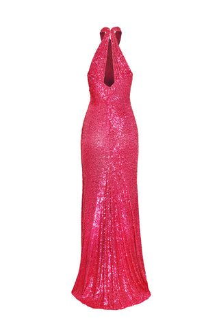 STRETCH SEQUIN CRISS-CROSS NECK GOWN