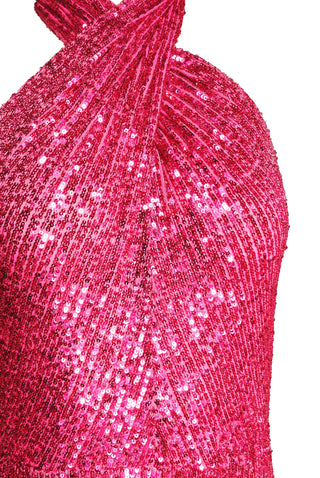 STRETCH SEQUIN CRISS-CROSS NECK GOWN