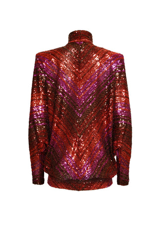 STRETCH SEQUIN MOCK NECK TOP