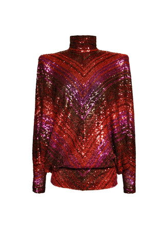 STRETCH SEQUIN MOCK NECK TOP