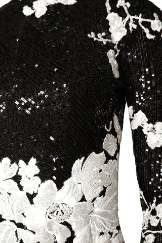 STRETCH SEQUIN JEWEL NECK LONG-SLEEVE GOWN