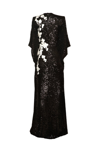 STRETCH SEQUIN JEWEL NECK CAFTAN