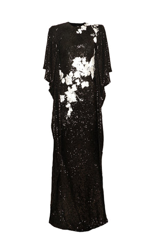STRETCH SEQUIN JEWEL NECK CAFTAN