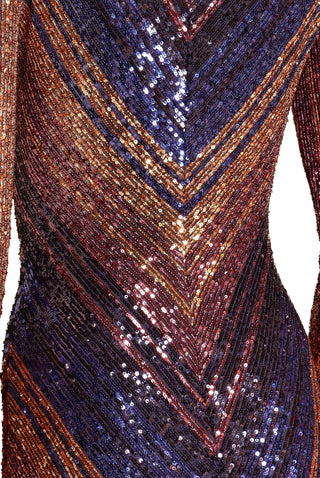 L/S V-NECK FIT AND FLARE GOWN BIAS WITH CF SEAM