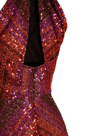 STRETCH SEQUIN MOCK NECK HALTER GOWN