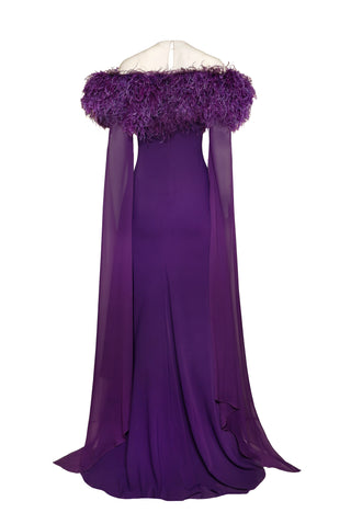 CREPE GOWN WITH FEATHER DETAIL