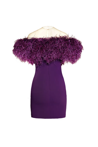 CREPE DRESS WITH FEATHER DETAIL