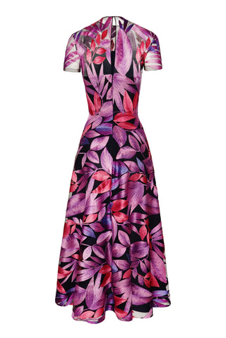 JEWEL NECK SHORT SLEEVE TEA-LENGTH DRESS