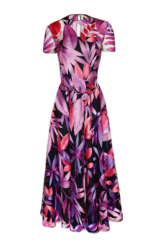JEWEL NECK SHORT SLEEVE TEA-LENGTH DRESS