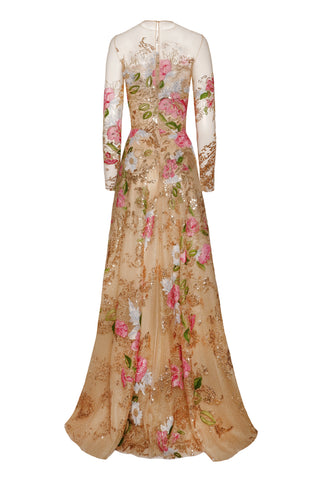 JEWEL NECK LONG SLEEVE GOWN