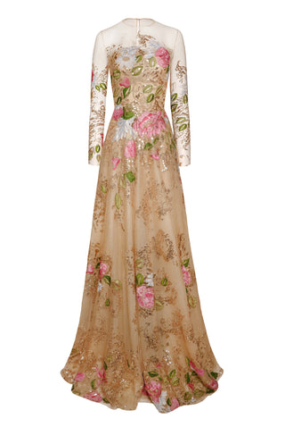 JEWEL NECK LONG SLEEVE GOWN