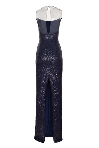 STRETCH SEQUIN ILLUSION NECKLINE COLUMN GOWN