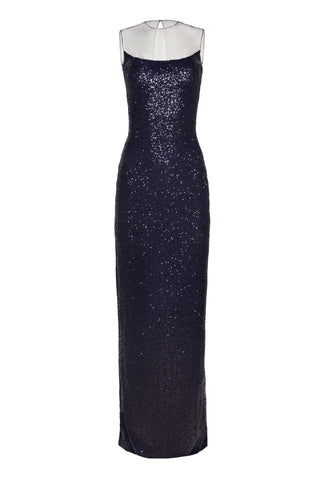 STRETCH SEQUIN ILLUSION NECKLINE COLUMN GOWN