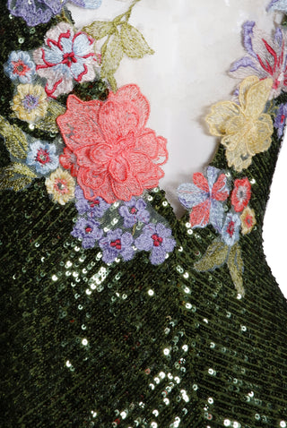 V-NECK STRETCH SEQUIN FIT-AND-FLARE GOWN