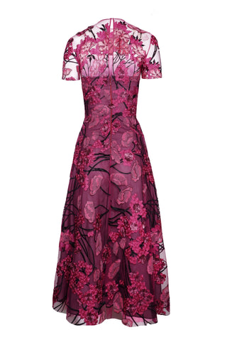 JEWEL NECK SHORT SLEEVE TEA-LENGTH DRESS