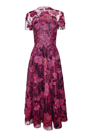 JEWEL NECK SHORT SLEEVE TEA-LENGTH DRESS
