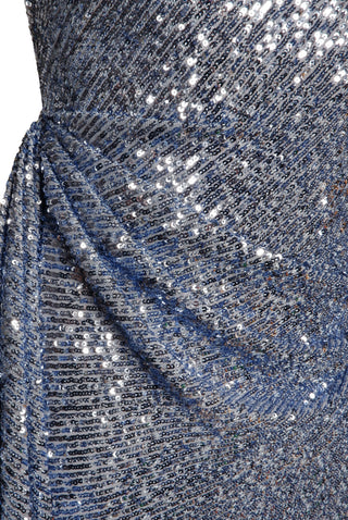 STRETCH SEQUIN CAP SLEEVE DRAPED GOWN