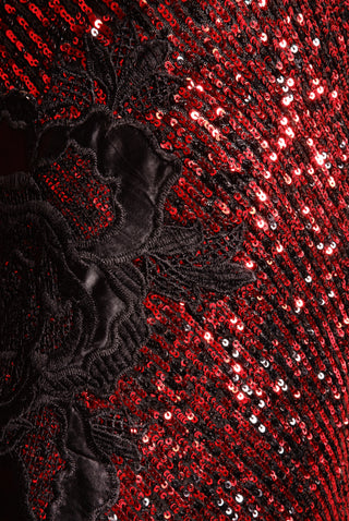 Stretch Sequin Long Sleeve Lace Applique Gown